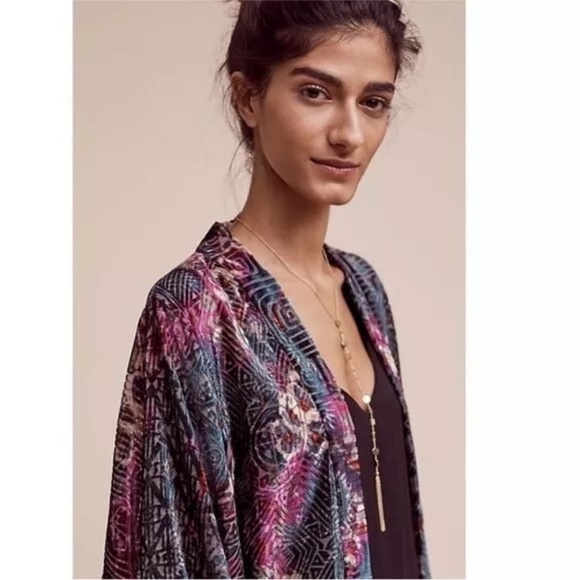 Anthropologie Elevenses Velvet Kimono Open Front Jacket - Picture 3 of 5